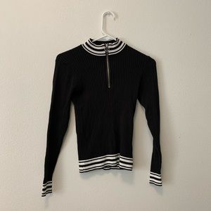 B&W Striped Slim Quarter Zip Long Sleeve Shirt 🖤